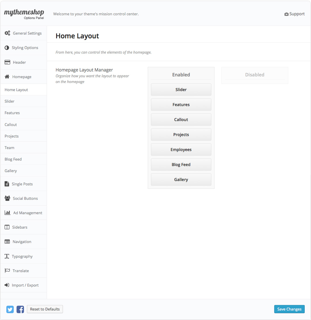 Business Home Settings