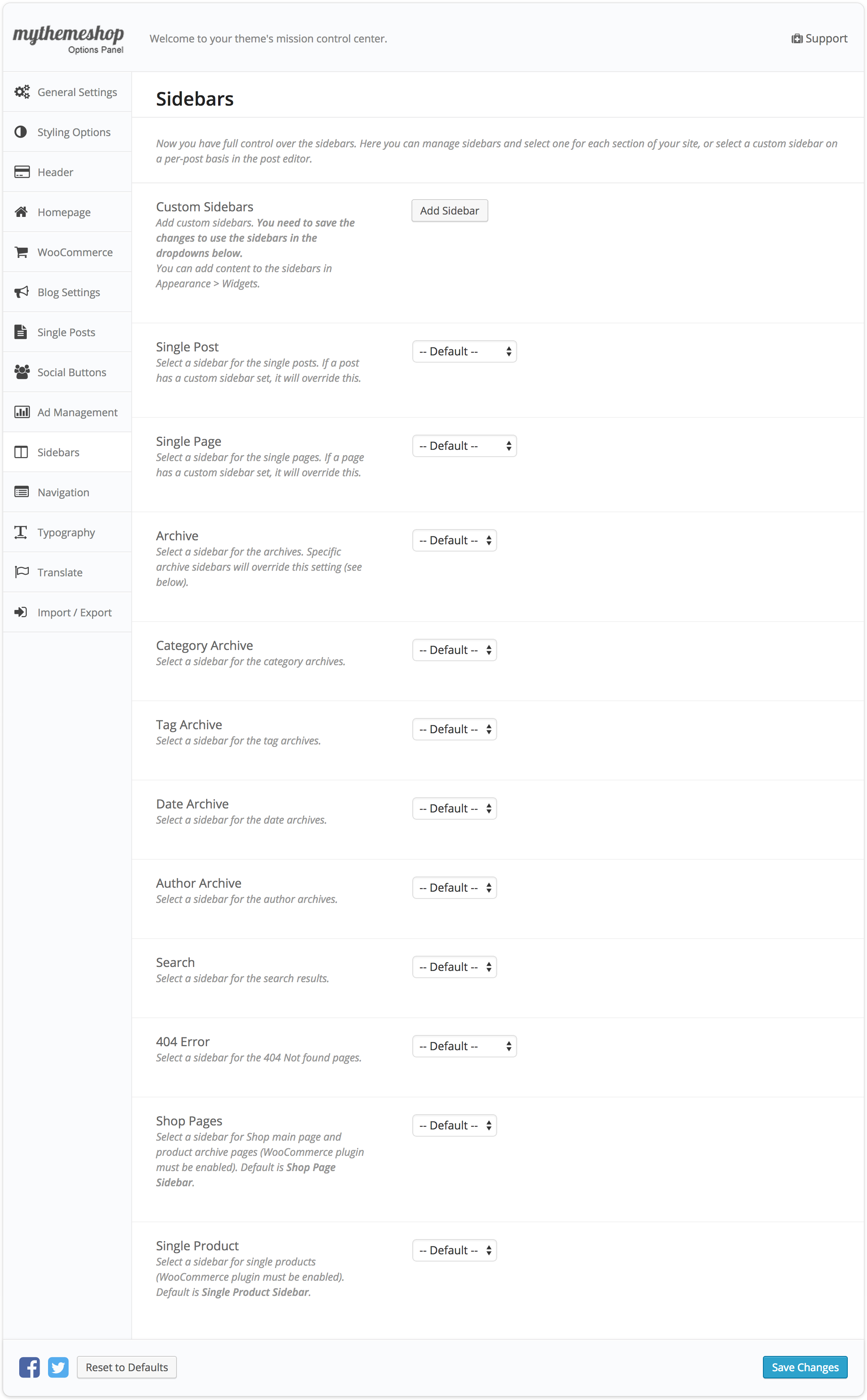 eMaxStore Sidebar settings
