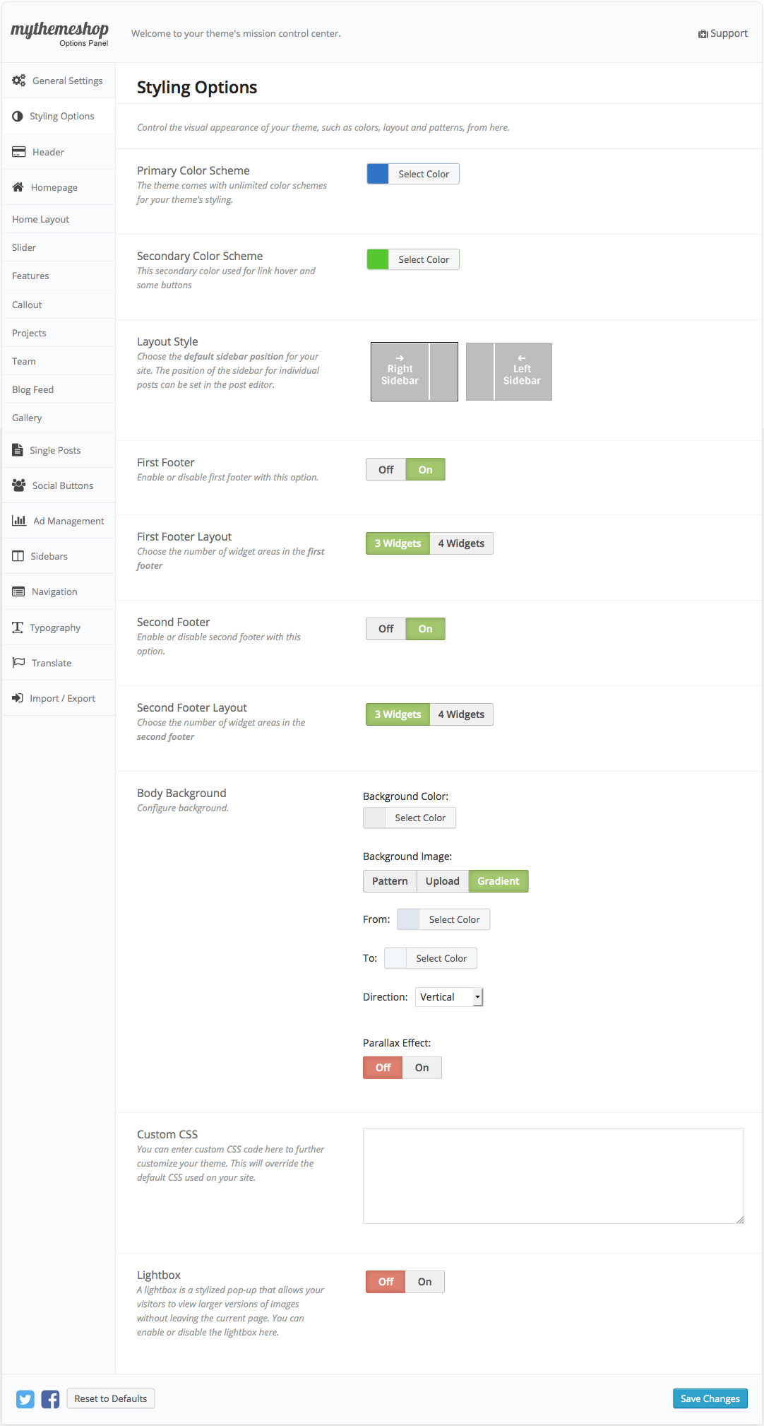 Business Styling Settings