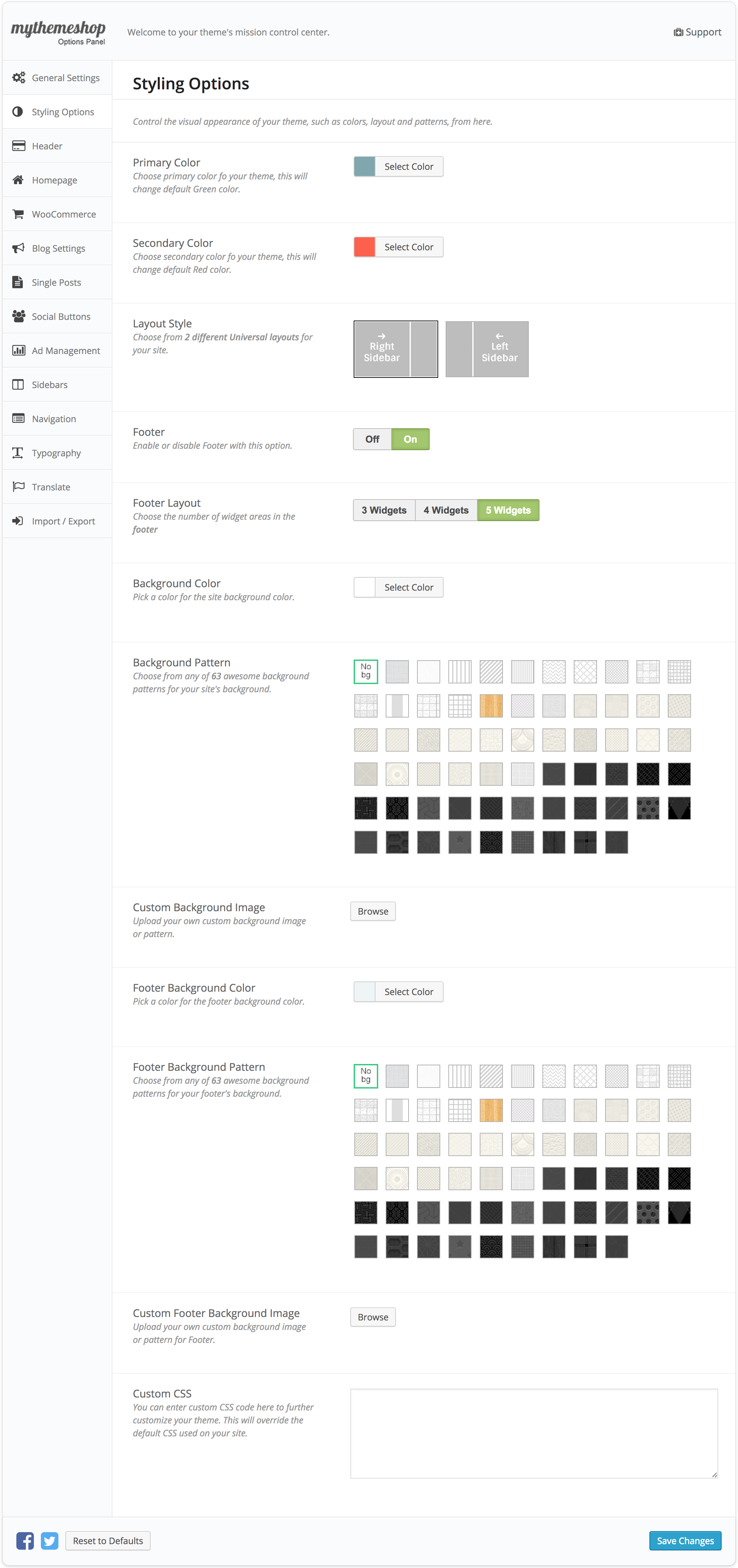 eMaxStore Styling settings