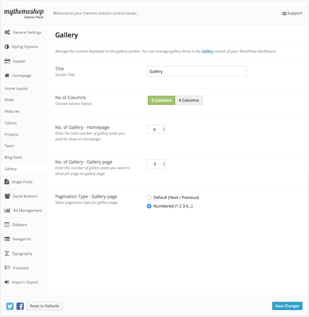 Business Gallery Settings