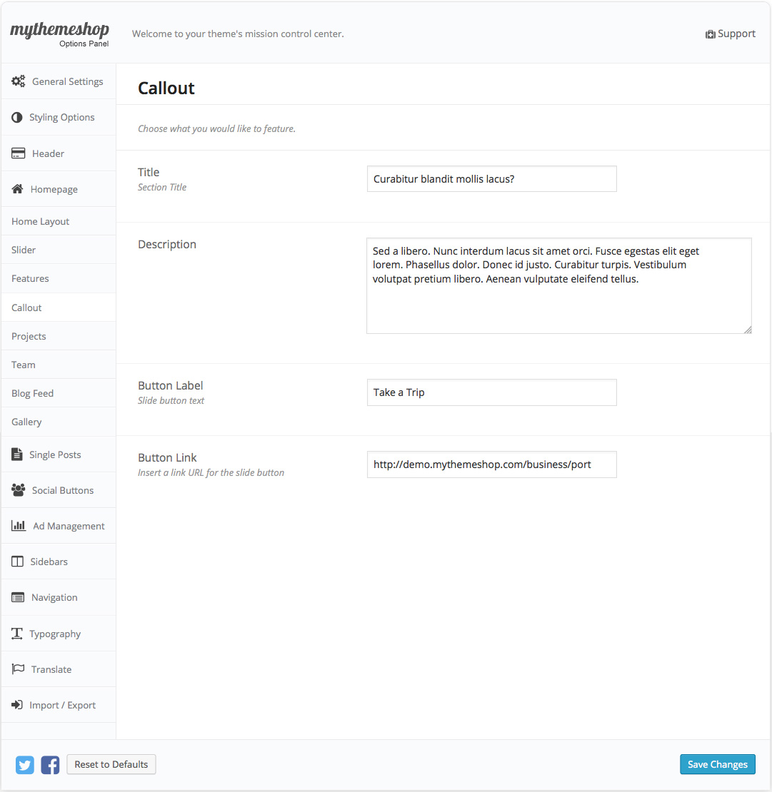 Business Callout Settings