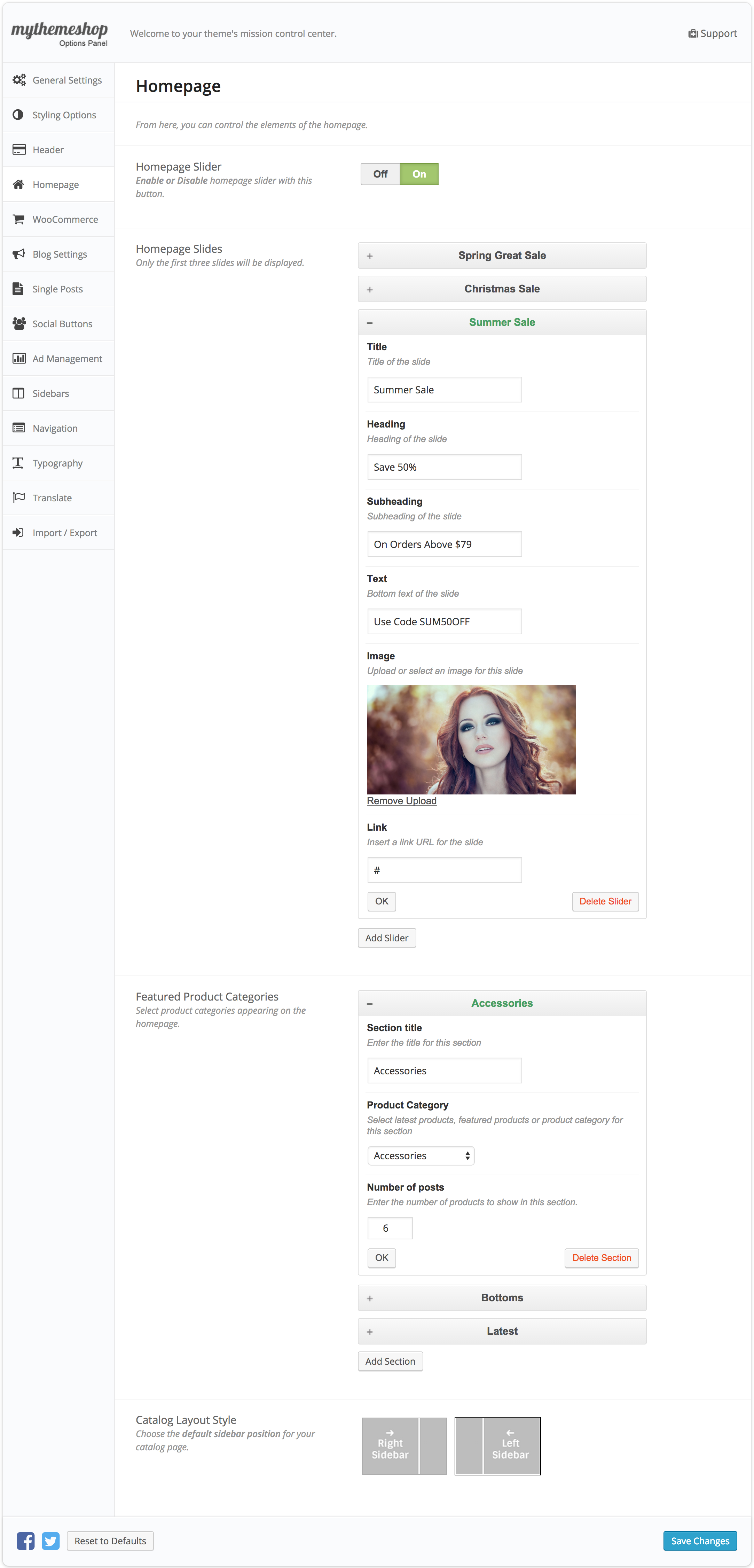eMaxStore Homepage settings