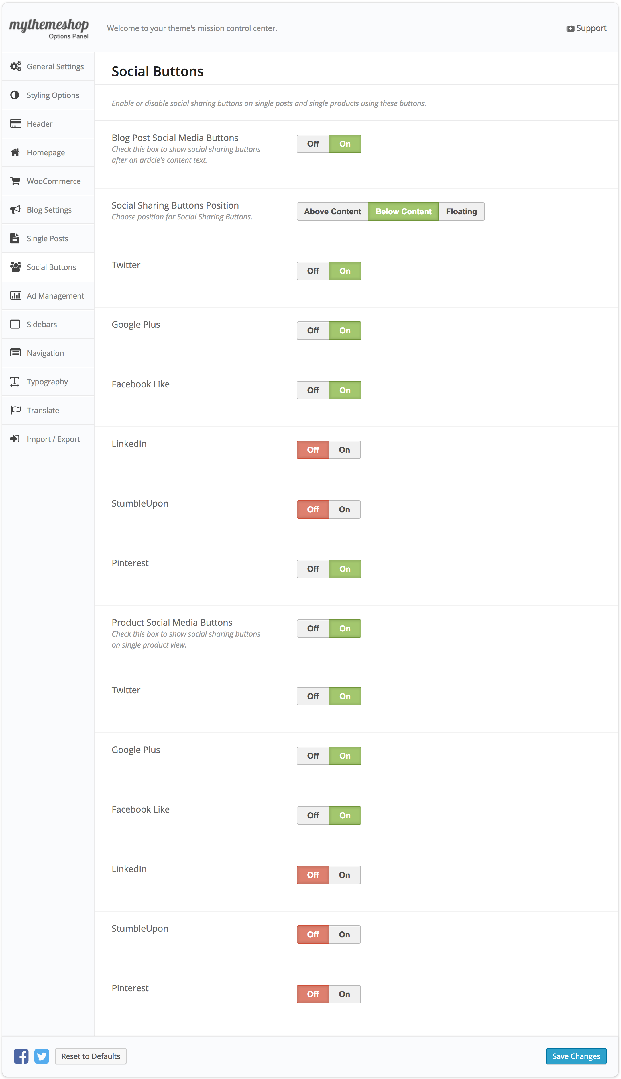 eMaxStore Share button settings