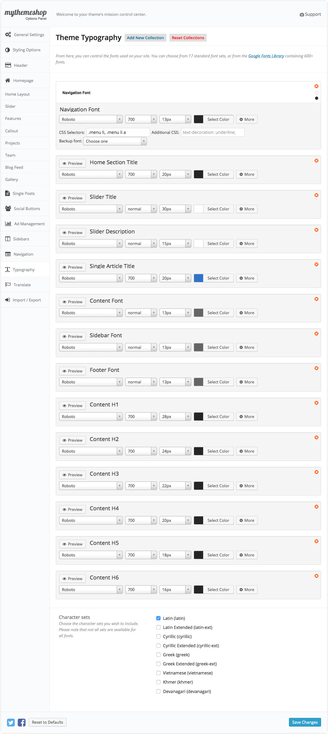 Business Typography Settings