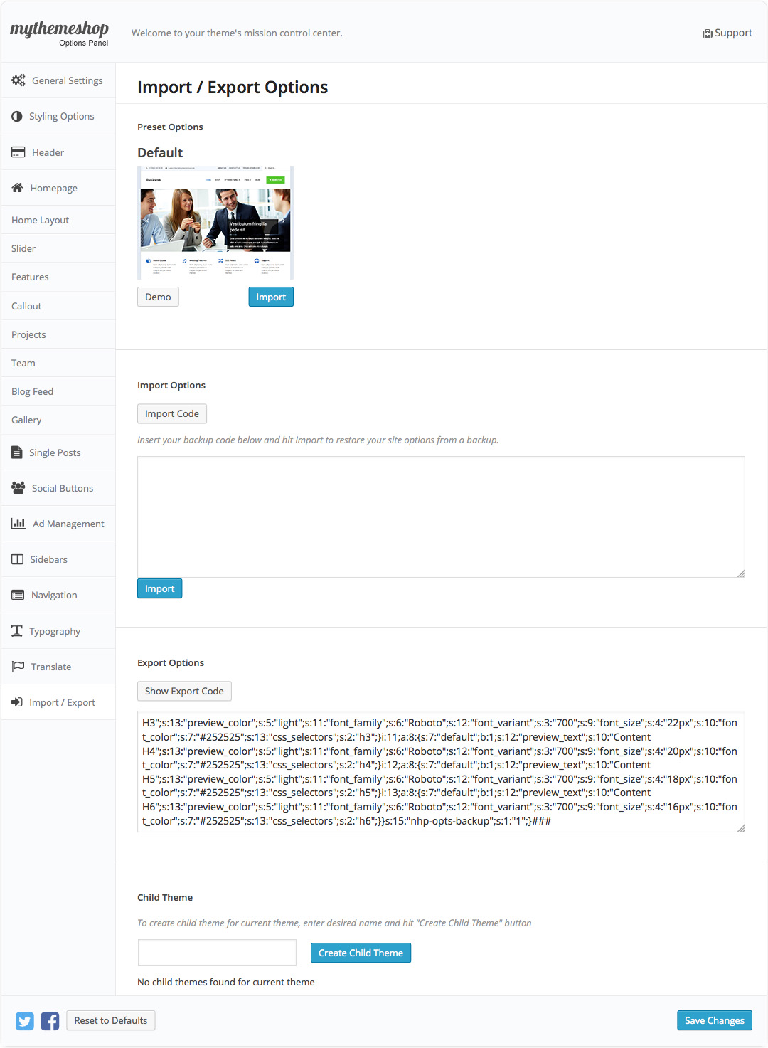 Business Import Settings