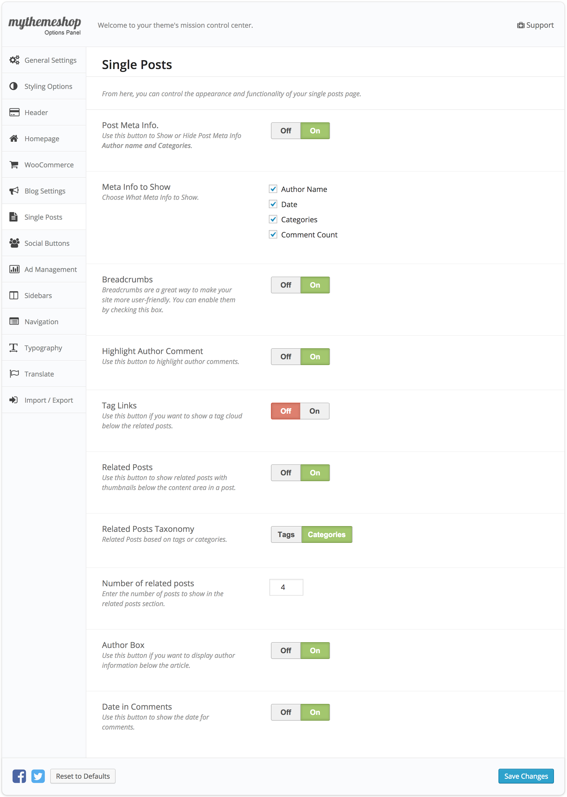 eMaxStore Single Post settings